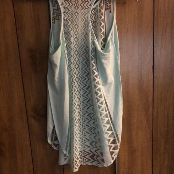 Mint Green Long Cover Top with Asymmetrical Design - Picture 6 of 6